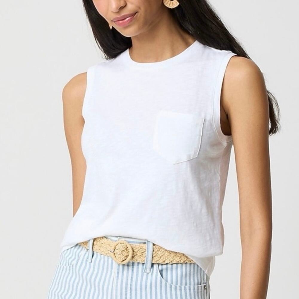 NWT J.Crew Factory Girlfriend 100% Cotton Pocket Tank Top In White Size XL